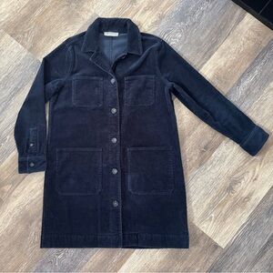 Everlane Corduroy Long Shirt Jacket Size S Navy Chore Coat Utility Dress